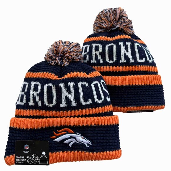 NWT Denver Broncos NFL Sports‎ Knit Pom Beanie Fleece Lining OSFA Unisex - Picture 1 of 5